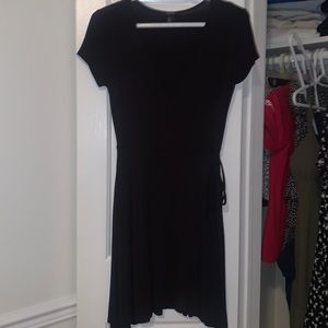Black Low Cut Mini Dress with Ties on Side